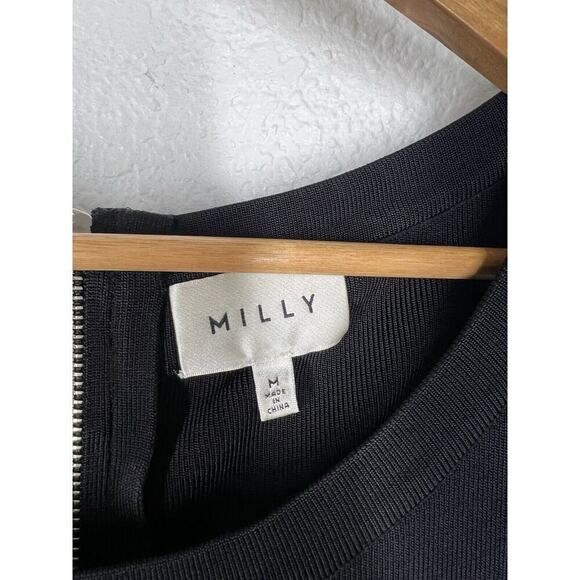 Milly Stretch Knit Fit And Flare Dress Medium Black White Stripes - Picture 3 of 5